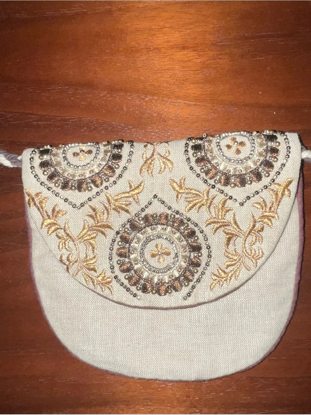 World Market Beaded  cream and brown Crossbody Phone Case